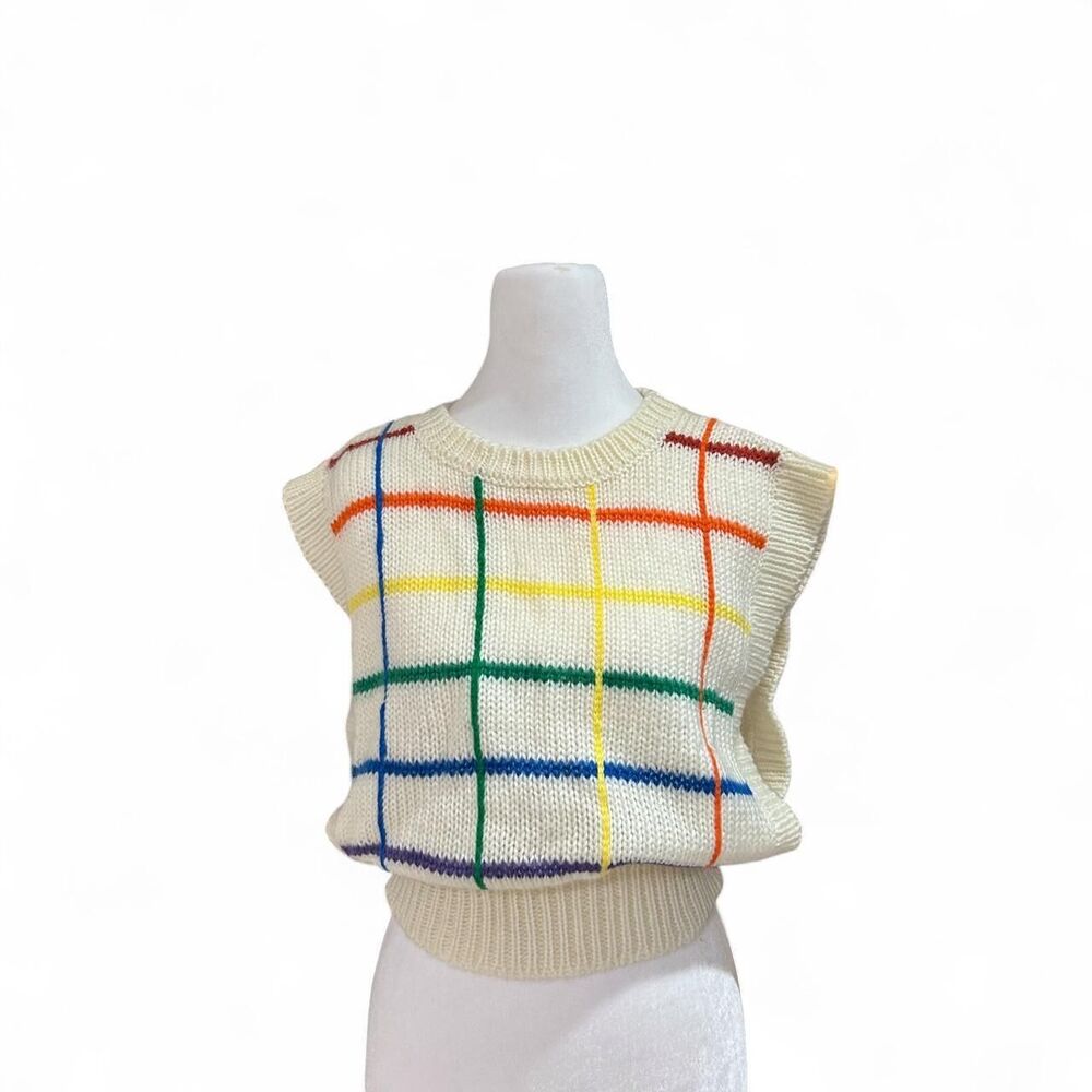 Rare Vintage Knitempos Rainbow Grid Knit Sweater Vest